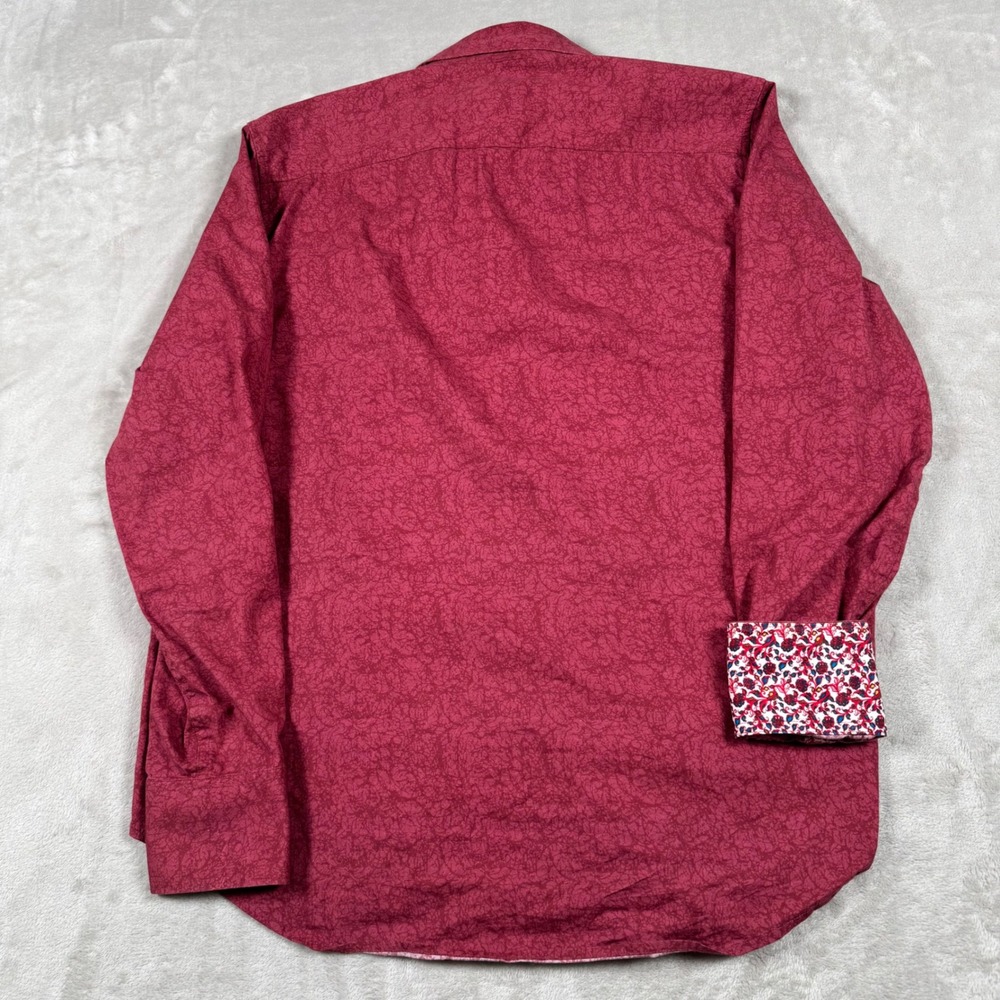Robert Graham Button Down Shirt Mens Medium Burgundy Red Floral Flip Cuff Casual - Picture 7 of 7
